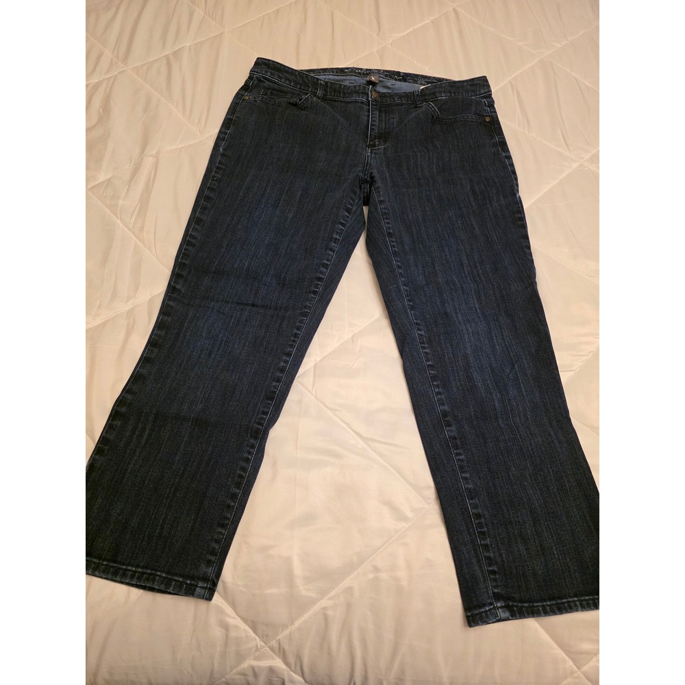 Eddie Bauer Curvy Crop Jeans Womens 14 Dark Wash Indigo Denim Straight Leg Pants